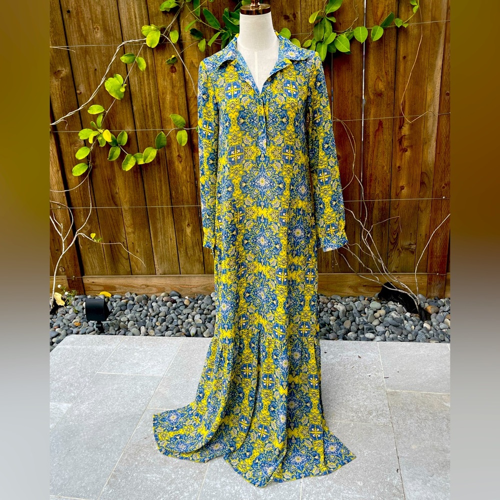 For Love and Lemons Geneva Geometric Bohemian Long Sleeve Maxi Dress XS